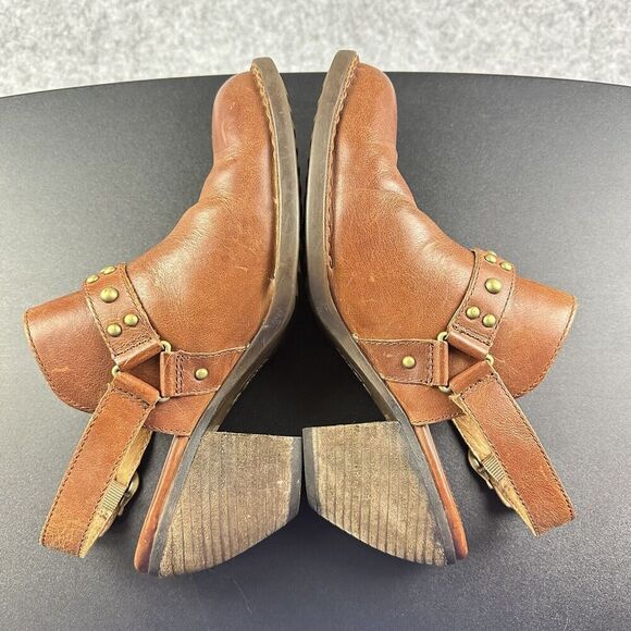 Born Pindo Slingback Harness Mule Clog Women 9 Brown Leather Studded Heeled Boot - Picture 9 of 14